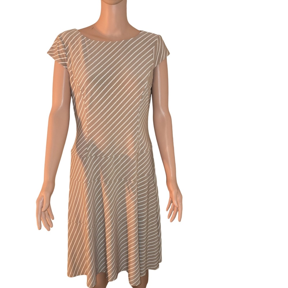 Anne Klein Women's‎ Tan Beige White Striped Career Casual Dress Size 8